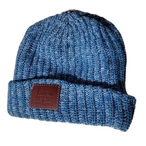 Love Your Melon Blue Knit Beanie Cuffed Style Cotton Made in USA - No Pom